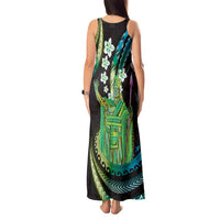 Hawaii King Kamehameha Tank Maxi Dress Fantastic Plumeria Chartreuse Cyan