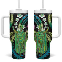 Hawaii King Kamehameha Tumbler With Handle Fantastic Plumeria Chartreuse Cyan