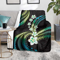 Hawaii Plumeria Blanket Chartreuse Cyan Polynesian Pattern