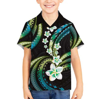Hawaii Plumeria Family Matching Summer Maxi Dress and Hawaiian Shirt Chartreuse Cyan Polynesian Pattern