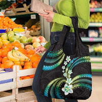 Hawaii Plumeria Grocery Bag Chartreuse Cyan Polynesian Pattern