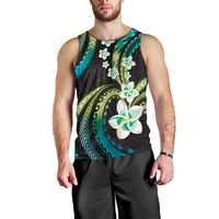 Hawaii Plumeria Men Tank Top Chartreuse Cyan Polynesian Pattern
