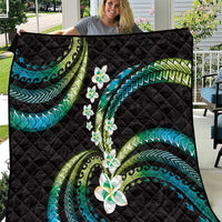 Hawaii Plumeria Quilt Chartreuse Cyan Polynesian Pattern