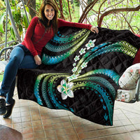 Hawaii Plumeria Quilt Chartreuse Cyan Polynesian Pattern