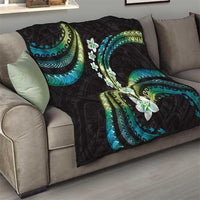 Hawaii Plumeria Quilt Chartreuse Cyan Polynesian Pattern