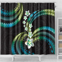 Hawaii Plumeria Shower Curtain Chartreuse Cyan Polynesian Pattern