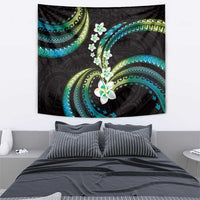 Hawaii Plumeria Tapestry Chartreuse Cyan Polynesian Pattern