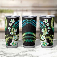 Hawaii Plumeria Tumbler Cup Chartreuse Cyan Polynesian Pattern