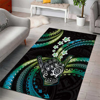 Hawaii Shaka Sign Area Rug Fantastic Frangipani Chartreuse Cyan