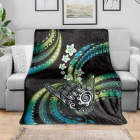 Hawaii Shaka Sign Blanket Fantastic Frangipani Chartreuse Cyan