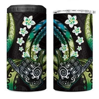 Hawaii Shaka Sign 4 in 1 Can Cooler Tumbler Fantastic Frangipani Chartreuse Cyan