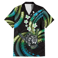 Hawaii Shaka Sign Family Matching Mermaid Dress and Hawaiian Shirt Fantastic Frangipani Chartreuse Cyan