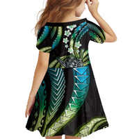 Hawaii Shaka Sign Family Matching Off The Shoulder Long Sleeve Dress and Hawaiian Shirt Fantastic Frangipani Chartreuse Cyan