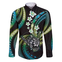 Hawaii Shaka Sign Family Matching Puletasi and Hawaiian Shirt Fantastic Frangipani Chartreuse Cyan