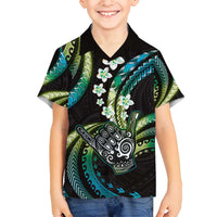 Hawaii Shaka Sign Family Matching Puletasi and Hawaiian Shirt Fantastic Frangipani Chartreuse Cyan