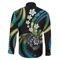 Hawaii Shaka Sign Family Matching Short Sleeve Bodycon Dress and Hawaiian Shirt Fantastic Frangipani Chartreuse Cyan