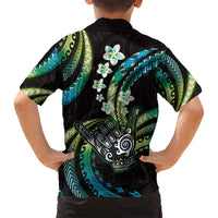 Hawaii Shaka Sign Family Matching Tank Maxi Dress and Hawaiian Shirt Fantastic Frangipani Chartreuse Cyan