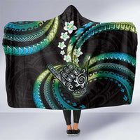 Hawaii Shaka Sign Hooded Blanket Fantastic Frangipani Chartreuse Cyan