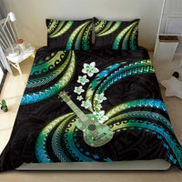 Hawaiian Ukulele Bedding Set Chartreuse Cyan Fantastic Plumeria