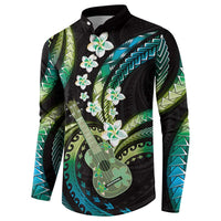 Hawaiian Ukulele Button Sweatshirt Chartreuse Cyan Fantastic Plumeria LT01 - Polynesian Pride