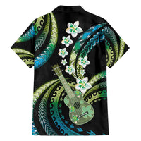 Hawaiian Ukulele Family Matching Off The Shoulder Long Sleeve Dress and Hawaiian Shirt Chartreuse Cyan Fantastic Plumeria LT01 - Polynesian Pride