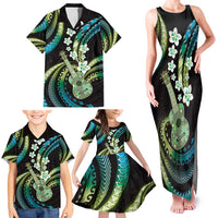 Hawaiian Ukulele Family Matching Tank Maxi Dress and Hawaiian Shirt Chartreuse Cyan Fantastic Plumeria LT01 - Polynesian Pride