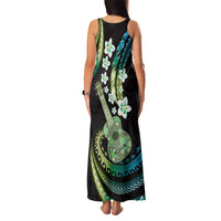 Hawaiian Ukulele Family Matching Tank Maxi Dress and Hawaiian Shirt Chartreuse Cyan Fantastic Plumeria LT01 - Polynesian Pride