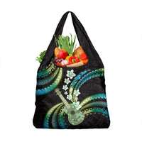 Hawaiian Ukulele Grocery Bag Chartreuse Cyan Fantastic Plumeria LT01 1-pack One Size Cyan - Polynesian Pride