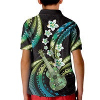 Hawaiian Ukulele Kid Polo Shirt Chartreuse Cyan Fantastic Plumeria