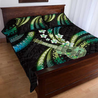Hawaiian Ukulele Quilt Bed Set Chartreuse Cyan Fantastic Plumeria