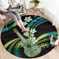 Hawaiian Ukulele Round Carpet Chartreuse Cyan Fantastic Plumeria LT01 - Polynesian Pride
