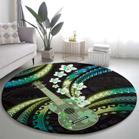 Hawaiian Ukulele Round Carpet Chartreuse Cyan Fantastic Plumeria LT01 - Polynesian Pride