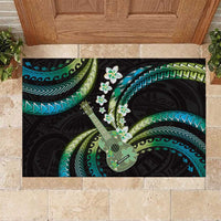 Hawaiian Ukulele Rubber Doormat Chartreuse Cyan Fantastic Plumeria LT01 Cyan - Polynesian Pride