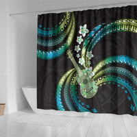 Hawaiian Ukulele Shower Curtain Chartreuse Cyan Fantastic Plumeria LT01 - Polynesian Pride