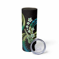 Hawaiian Ukulele Skinny Tumbler Chartreuse Cyan Fantastic Plumeria