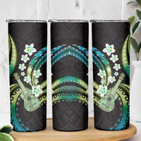 Hawaiian Ukulele Skinny Tumbler Chartreuse Cyan Fantastic Plumeria