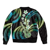 Hawaiian Ukulele Sleeve Zip Bomber Jacket Chartreuse Cyan Fantastic Plumeria LT01 - Polynesian Pride
