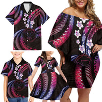 Hawaii Map Kanaka Maoli Family Matching Off Shoulder Short Dress and Hawaiian Shirt Fantastic Frangipani Sweet Dream
