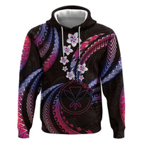 Hawaii Map Kanaka Maoli Zip Hoodie Fantastic Frangipani Sweet Dream LT01 Pullover Hoodie Pink - Polynesian Pride
