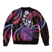 Hawaii King Kamehameha Sleeve Zip Bomber Jacket Fantastic Plumeria Sweet Vibes