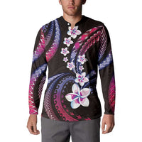 Hawaii Plumeria Button Sweatshirt Sweet Gradient Polynesian Pattern