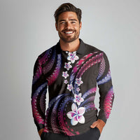 Hawaii Plumeria Long Sleeve Polo Shirt Sweet Gradient Polynesian Pattern