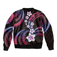 Hawaii Plumeria Sleeve Zip Bomber Jacket Sweet Gradient Polynesian Pattern