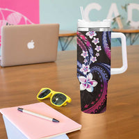 Hawaii Plumeria Tumbler With Handle Sweet Gradient Polynesian Pattern