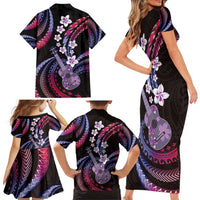 Hawaiian Ukulele Family Matching Short Sleeve Bodycon Dress and Hawaiian Shirt Sweet Dream Fantastic Plumeria