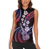 Hawaiian Ukulele Women Sleeveless Polo Shirt Sweet Dream Fantastic Plumeria