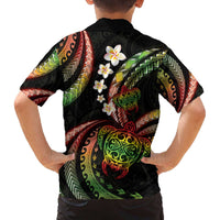 Hawaii Turtles Plumeria Family Matching Off The Shoulder Long Sleeve Dress and Hawaiian Shirt Reggae Polynesian Pattern