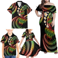 Hawaii Turtles Plumeria Family Matching Off Shoulder Maxi Dress and Hawaiian Shirt Reggae Polynesian Pattern