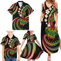 Hawaii Turtles Plumeria Family Matching Summer Maxi Dress and Hawaiian Shirt Reggae Polynesian Pattern