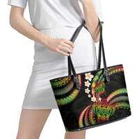 Hawaii Turtles Plumeria Leather Tote Bag Reggae Polynesian Pattern